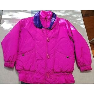 Vintage 80's IZZI Jacket Womens Med Hot Pink Winter Sports Snow Ski Jacket Coat